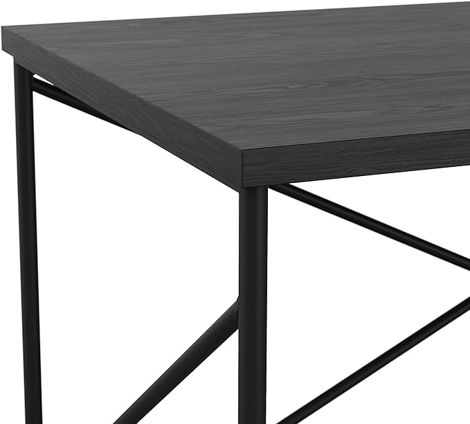 Martha Stewart Maddox Home Office Parsons Desk in Black Wood Grain with Oil Rubbed Bronze Metal X-Frame