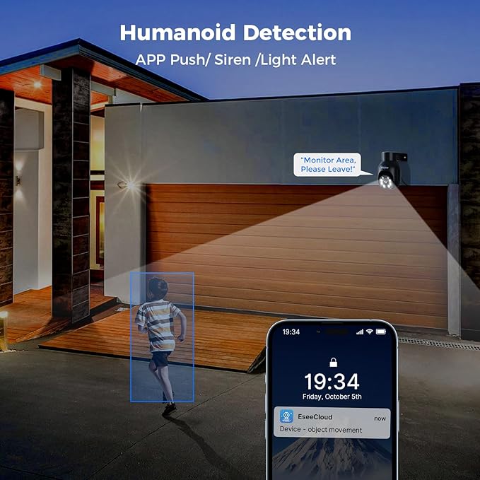 Hiseeu Security Camera Wireless Outdoor, 5MP Color Night Vision WiFi Surveillance Camera Pan/Tilt with Motion Detection/Siren/Light Alarm, 2-Way Audio, IP66 Weatherproof, Work with Echo Show Black