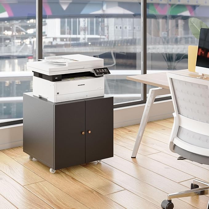 Mobile Mobile Printer Stand with Storage, Lateral Filing Cabinet with Adjustable Shelf, Under Desk Black Small Rolling Printer Table Work Cart with Wheels Organizer Spaces for Office