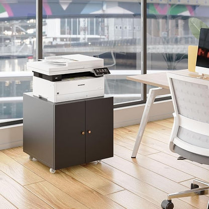 Mobile Mobile Printer Stand with Storage, Lateral Filing Cabinet with Adjustable Shelf, Under Desk Black Small Rolling Printer Table Work Cart with Wheels Organizer Spaces for Office