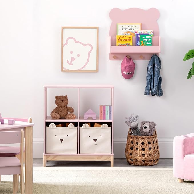Delta Children babyGap Graham 4-in-1 Convertible Crib with Storage Drawer + Brannan Bear Bookcase with Bins + Brannan Bear Wall Shelf with 4 Hooks, Blush Pink/Dark Pink (Bundle)
