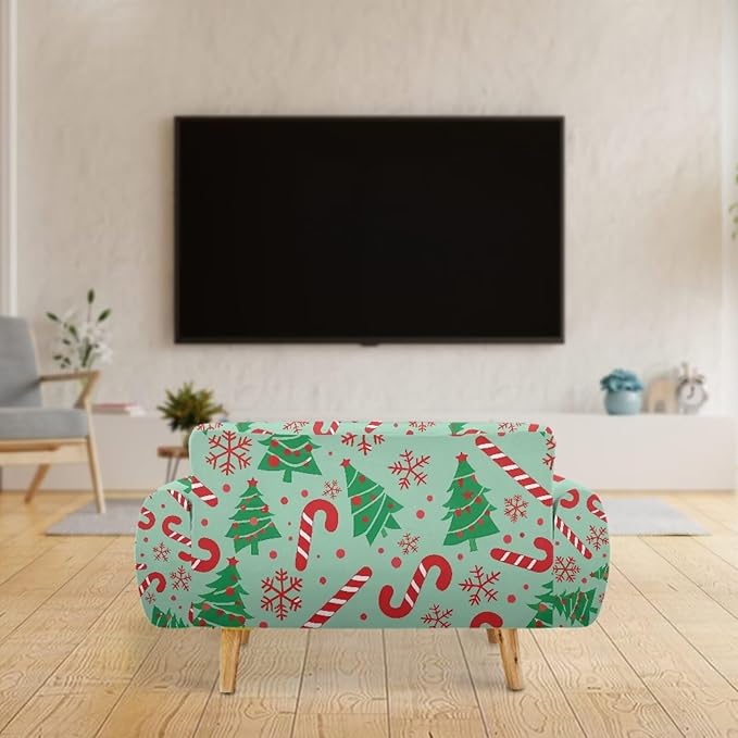 FKELYI Green Christmas Tree Sofa Slipcover Comfortable Sofa Couch Cover with Elastic Bottom Stretch Furniture Protector for Indoor L