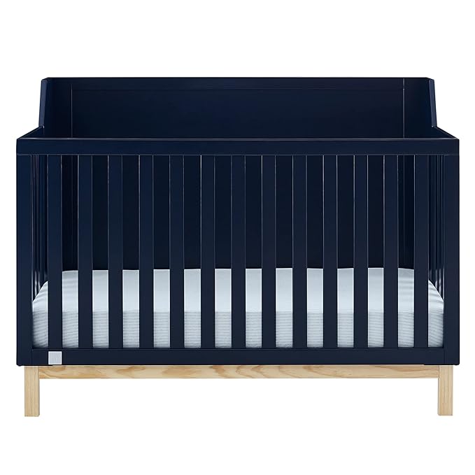 Delta Children babyGap Oxford 6-in-1 Convertible Crib + Brannan Bear Bookcase with Bins + Brannan Bear Wall Shelf with 4 Hooks, Navy/Natural (Bundle)