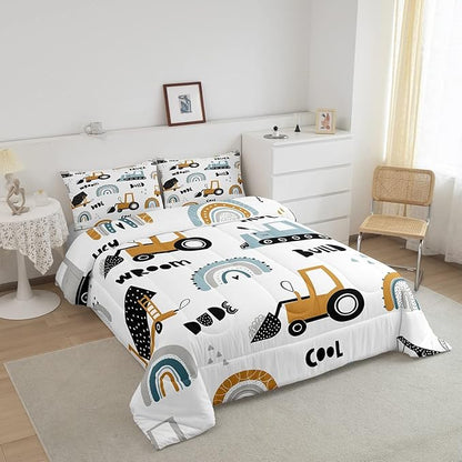 Feelyou Truck Excavator Comforter for Kids Boys Girls Cartoon Cars Bedding Set Tractor Engineering Vehicle Comforter Set Construction Bedroom Decor Quilt Set with 1 Pillowcase 2Pcs Bedding Twin