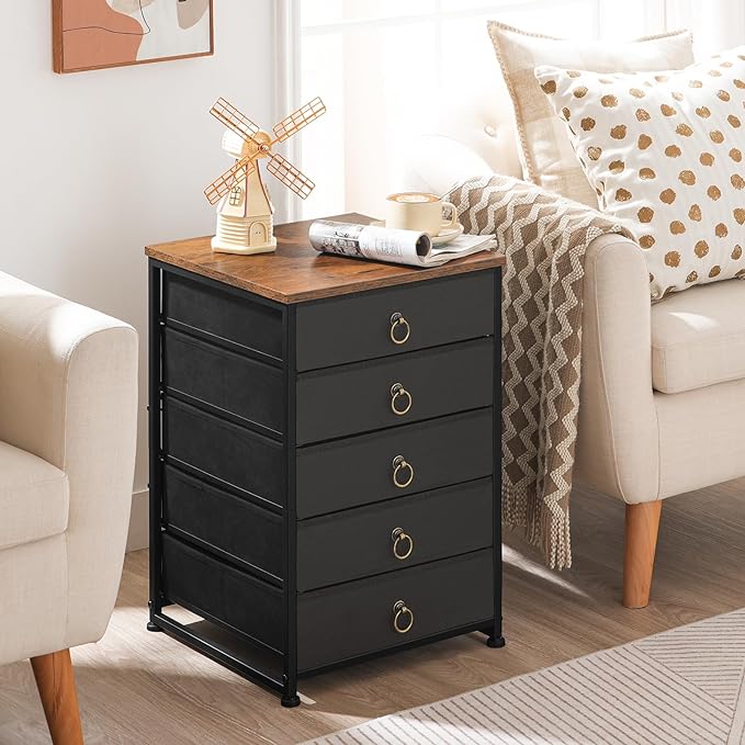 HOOBRO 5-Drawer Chest, File Cabinet, Office Cabinet with Drawers, Rolling Printer Stand, Filing Cabinet for Living Room, Home Office, Nonwovens Drawer, Easy Assembly, Black BFK50WJ01