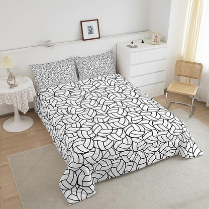 Feelyou Queen Size Volleyball Bedding Set Boys Girls Sports Game Comforter Set for Kids Women Men Ultra Soft Volleyball Player Comforter Black White Duvet Set Room Decor Quilt Set
