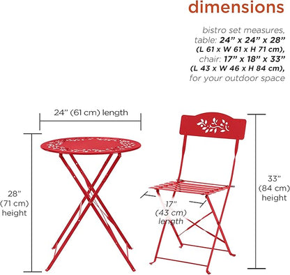 Alpine Corporation Indoor/Outdoor 3-Piece Bistro Set Folding Table and Chairs Patio Seating, Red
