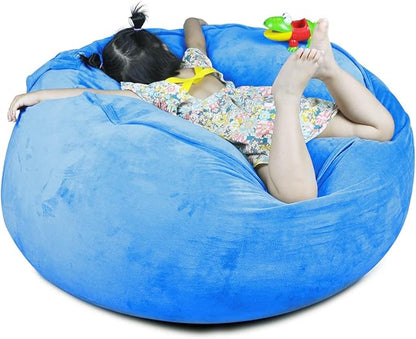 Bean Bag Chair Cover, Stuffed Animal Storage, Plush Toys Organizer Holder, Beanbag Chairs Cover for Kids Teans and Adults Super Soft and Comfortable Fabric X-Large with Handle and Zipper -Round Blue
