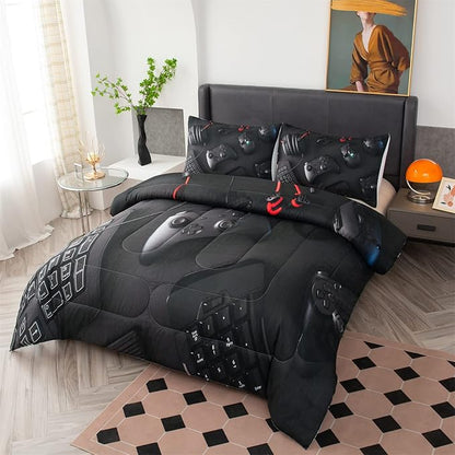 Gamer Queen Size Comforter Set for Boys Girls Kids 3D Gaming Lightweight Microfiber Quilts Video Game Bedding Sets Room Decor (Color 1,Queen)
