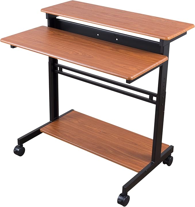 Stand Up Desk Store Rolling Adjustable Height Two Tier Standing Desk Computer Workstation (Black Frame/Teak Top, 40" Wide)