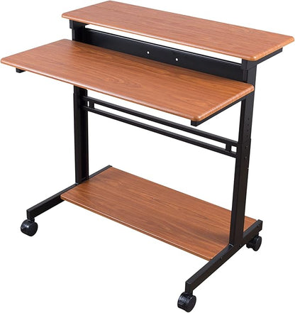 Stand Up Desk Store Rolling Adjustable Height Two Tier Standing Desk Computer Workstation (Black Frame/Teak Top, 40" Wide)