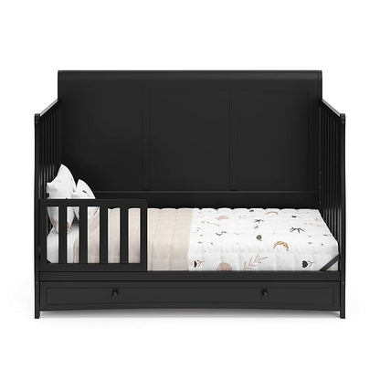 Graco Asheville 4-in-1 Convertible Crib with Drawer (Black) – GREENGUARD Gold Certified, Crib with Drawer Combo, Full-Size Nursery Storage Drawer, Converts to Toddler Bed, Daybed and Full-Size Bed