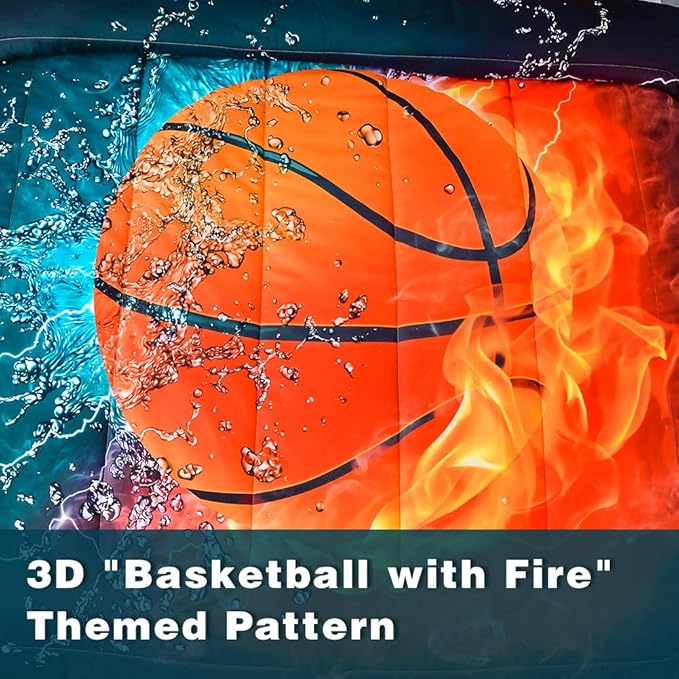 Andency Basketball Comforter Twin(66x90 Inch), 2 Pieces(1 Basketball Comforter, 1 Pillowcase) Sport Microfiber Basketball Comforter Set Bedding Set for Kids Boys Teens