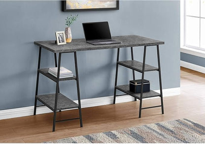 Monarch Specialties 7526 Computer Desk, Home Office, Laptop, Storage Shelves, 48" L, Work, Metal, Laminate, Black, Contemporary, Modern Desk-48 L Grey Stone-Look, 47.25" L x 23.75" W x 30" H