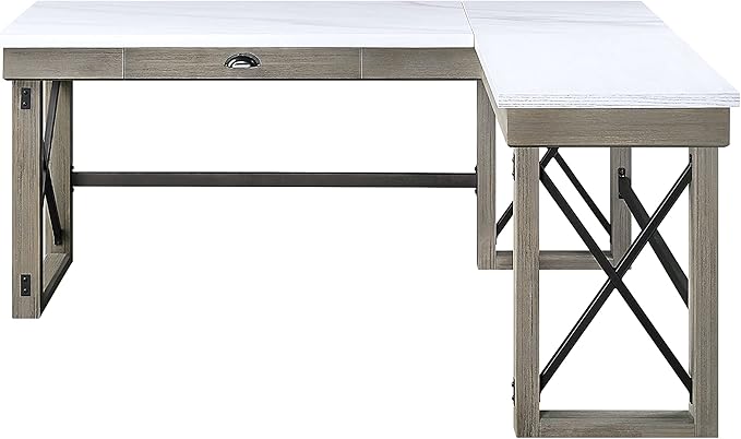 NicBex Laik-DW-00061-DX Desks, 67" W x 55" D x 30" H, White+Oak
