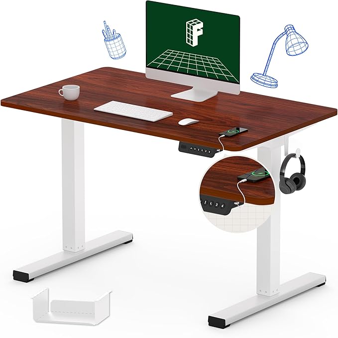 FLEXISPOT Standing Desk Electric Stand Up Desk with 40 x 24 Inches Whole-Piece Desktop Ergonomic Memory Controller Height Adjustable Desk E150(White Frame + 40" Mahogany Desktop)