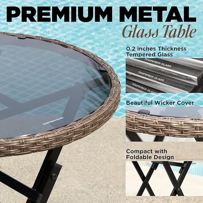 Bistro Set with Round Table, Metal Wicker Design