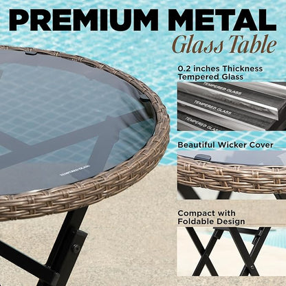 Bistro Set with Round Table, Metal Wicker Design