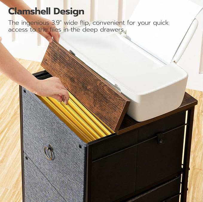 HOOBRO 2 Drawer Mobile File Cabinet, Rolling Printer Stand, Vertical Filing Cabinet, Office Cabinet, Filing Cabinet for Home Office, A4/Letter Size, Nonwovens Drawer, Rustic Brown and Gray BFG20WJ01