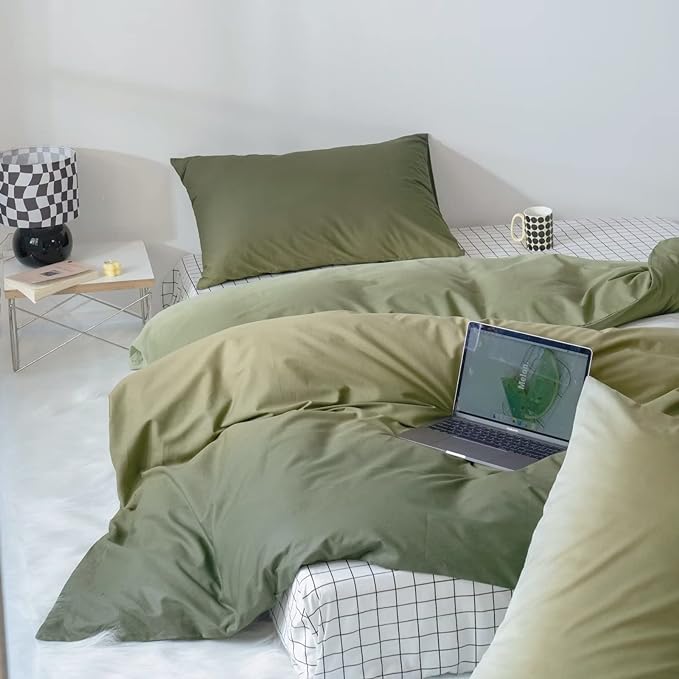 Gradient Green Comforter Set Ombre White Green Bedding Set Twin Women Aesthetic Comforter 3 PCs Green Color Bed Comforter Set Twin Gradient White and Green Comforter Set Twin