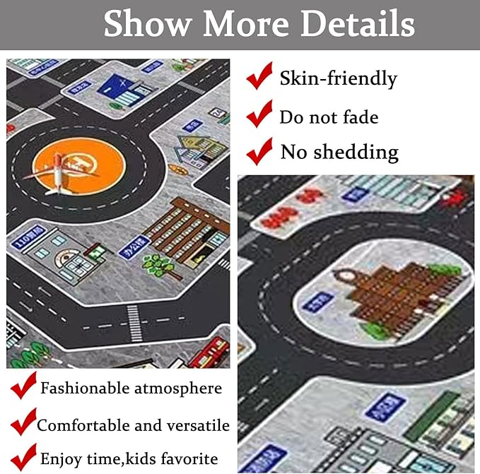 Kids Rug Play Mat Great for Playing with Cars and Toys,Educational Kid Road and Traffic City Life Carpet,Children Baby Fun Throw Rug for Bedroom Play Room,31X63Inch/80X160CM