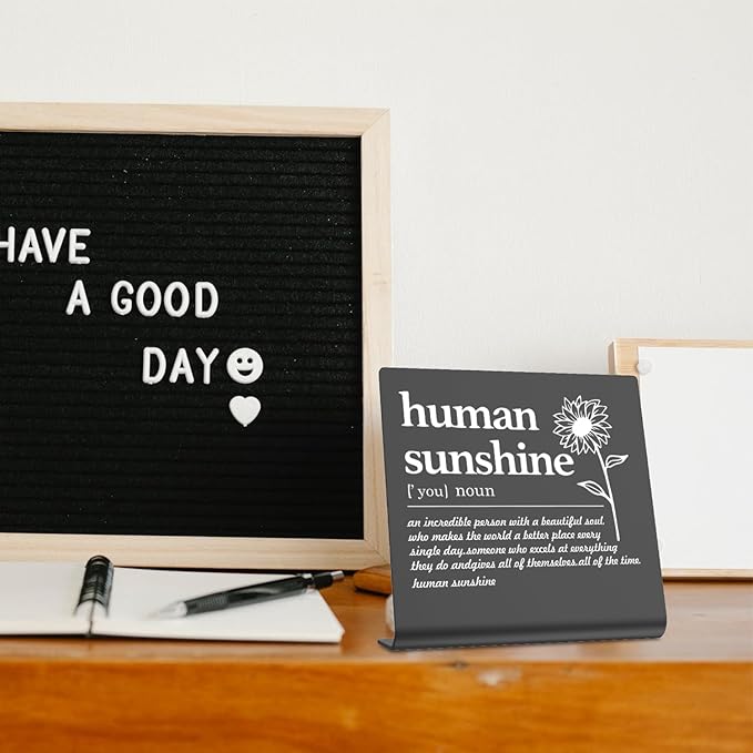 Human Sunshine Definition Desk Signs Funny Appreciation Gifts for Women Thank You Gift for Friends Teacher Coworker Doctor Nurse Gift for Mom Aunt Sister Sunshine Party Decorations (black) XLK13