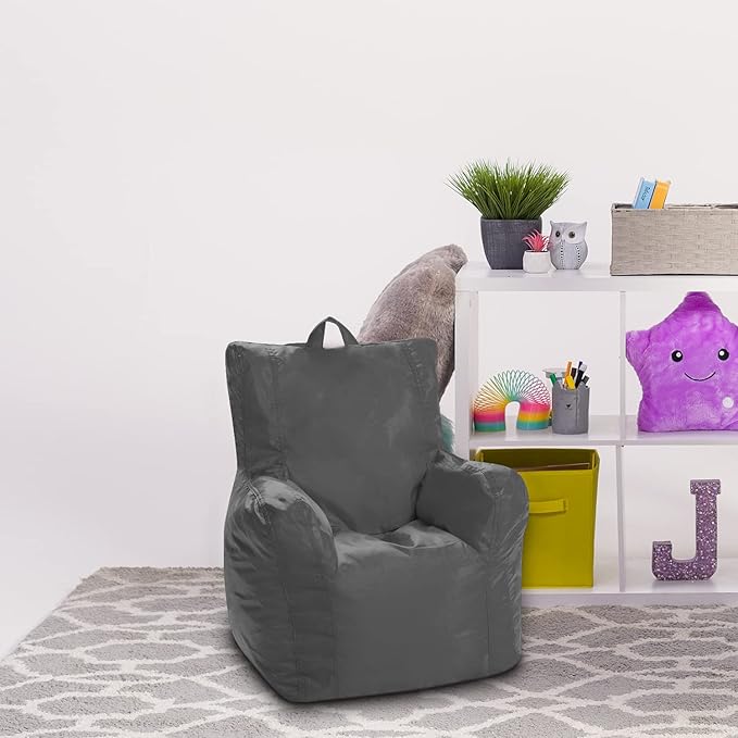 Posh Creations Bean Bag Structured Seat for Toddlers and Kids, Comfy Chair for Children, Pasadena, Charcoal Gray