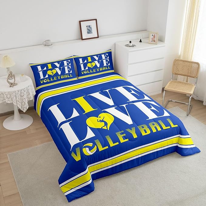 Feelyou Kids Volleyball Comforter Set Twin Size Sports Game Bedding Set for Boys Girls Teens Bedroom Decor Volleyball Player Comforter Women Men Sports Theme Duvet Set with 1 Pillow Case