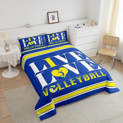 Feelyou Kids Volleyball Comforter Set Queen Size Sports Game Bedding Set for Boys Girls Teens Bedroom Decor Volleyball Player Comforter Women Men Sports Theme Duvet Set with 2 Pillow Case