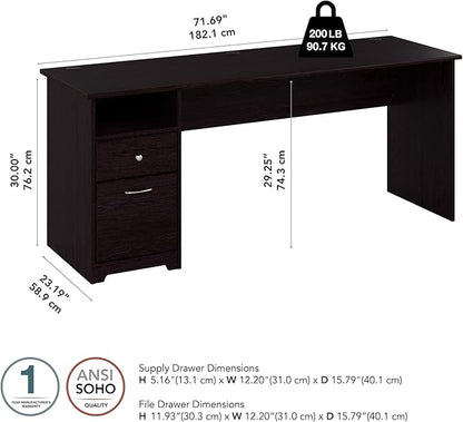 Bush Furniture Cabot 72W Computer Desk with Drawers in Espresso Oak