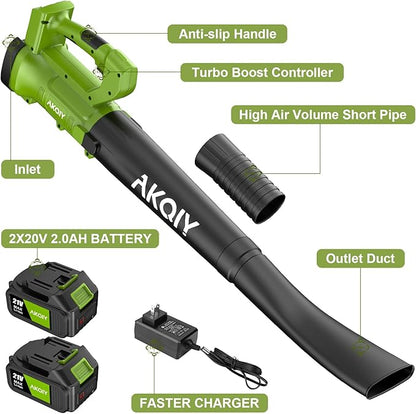 Cordless Leaf Blower - 90 MPH/440 CFM, Brushless Motor, Electric Leaf Blower, 2 X 21V 4.0Ah Battery and Charger,Lightweight and Powerful Battery Operated for Lawn Care, Yard, Garage Cleaning