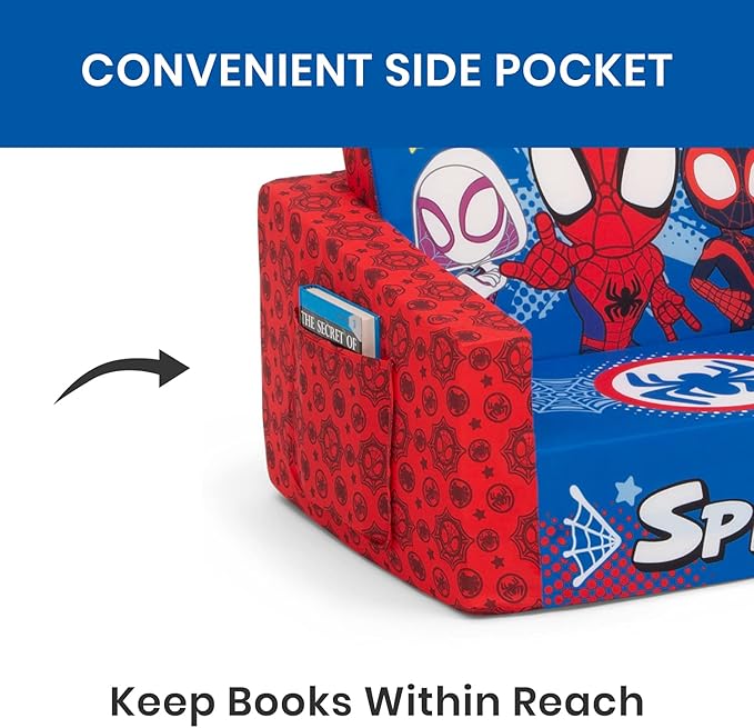 Delta Children Marvel Spidey and His Amazing Friends Cozee Flip-Out Chair - 2-in-1 Convertible Chair to Lounger for Kids