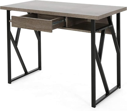 Christopher Knight Home Janet Modern Faux Wood Writing Desk, Dark Gray, Black