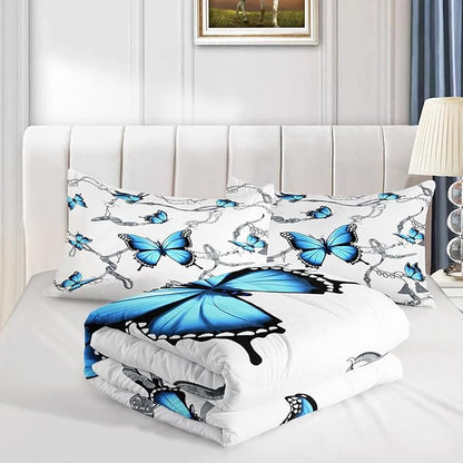 CVHOUSE Butterfly Bedding Set,Butterfly Comforter King,Butterfly Comforter Set for Girls Kids Teens,Butterflies Quilt Set with 1 Comforter and 2 Pillow Cases- 3 Piece
