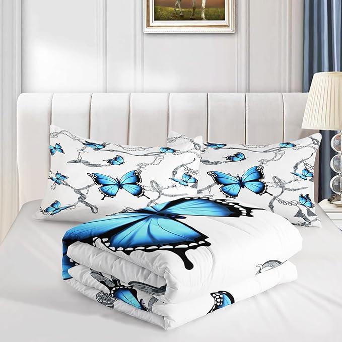 CVHOUSE Butterfly Bedding Set,Butterfly Comforter Twin,Butterfly Comforter Set for Girls Kids Teens,Butterflies Quilt Set with 1 Comforter and 2 Pillow Cases- 3 Piece