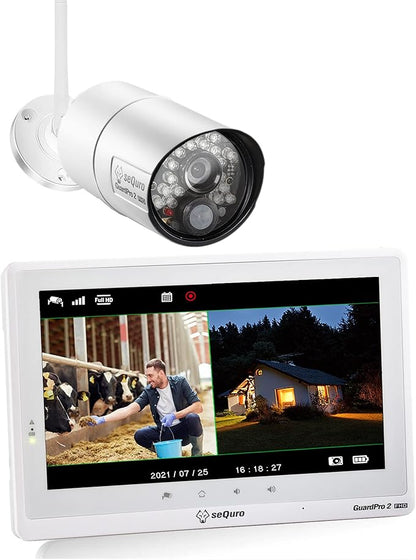 seQuro GuardPro 2 Wireless Security Camera System, 10.1-inch Touchscreen Monitor, 4CH DVR Kit, 1080p HD Outdoor Bullet Camera, Motion Detection, Night Vision, Waterproof, Free App, Home Security DVR
