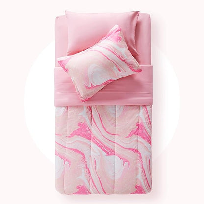 SLEEP ZONE Kids Twin Bedding Comforter Set - 5 Pieces Super Cute & Soft Bedding Sets & Collections with Comforter, Sheet, Pillowcase & Sham - Fade Resistant Easy Care (Ice Cream Pink)