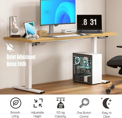 soges 63in Electric Standing Desk Ergonomic Height Adjustable Computer Desk Sit Stand Desk Home Office Desks Standing Desk, Oak