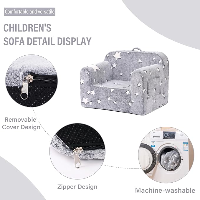Tiita Kids Foam Chair, Star - Children Sofa with Armrest, Lightweight, Portable, Removable Cover, Side Pockets, Special Design for Girl or Boy