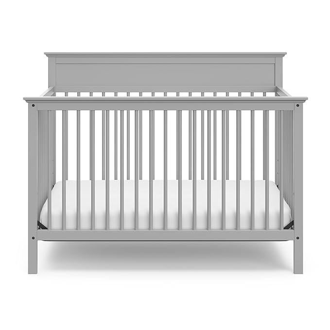 Storkcraft Carmel 5-in-1 Convertible Crib (Pebble Gray) - GREENGUARD Gold Certified, Converts to Toddler Bed & Full-Size Bed, Fits Standard Full-Size Crib Mattress, 4 Adjustable Mattress Heights