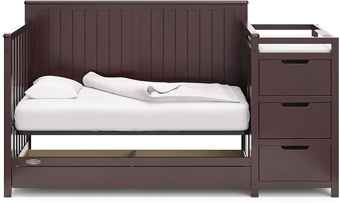 Graco Hadley 5-in-1 Convertible Crib and Changer with Drawer (Espresso) – GREENGUARD Gold Certified, Crib and Changing Table Combo with Drawer, Includes Baby Changing Pad, Converts to Full-Size Bed
