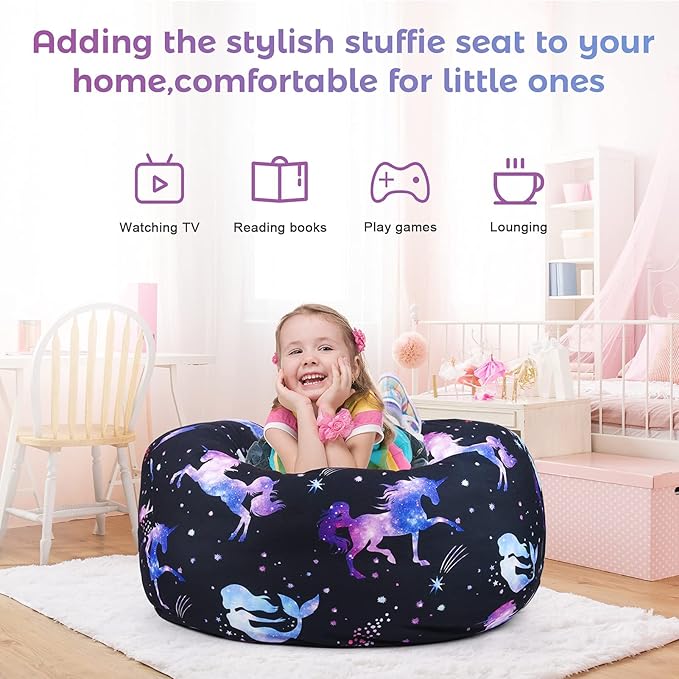 KABOER Bean Bag Cover for Kids,200L Stuffed Animal Storage Bean Bag Chair Cover |Stuffable Zipper Beanbag for Organizing Children Soft Plush Toys (32x29inch)