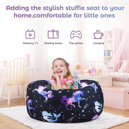 KABOER Bean Bag Cover for Kids,200L Stuffed Animal Storage Bean Bag Chair Cover |Stuffable Zipper Beanbag for Organizing Children Soft Plush Toys (32x29inch)