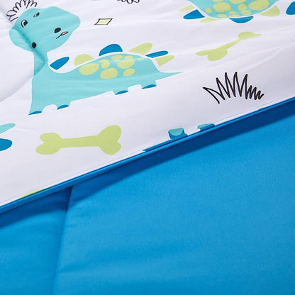 SLEEP ZONE Kids Twin Bedding Comforter Set - Super Cute & Soft Kids Bedding 5 Pieces Set with Comforter, Sheet, Pillowcase & Sham (Cute Dino)