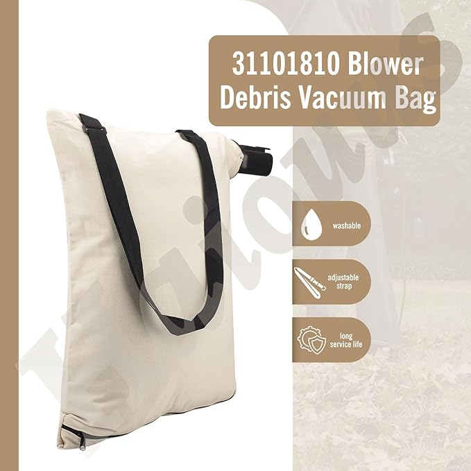 31101810 Blower Debris Vacuum Bag, Compatible with Greenworks Vacuum Bag 24022 24072 Leaf Blower Vacuum Debris White Cloth Bag w/Zipper,Replace 31103148