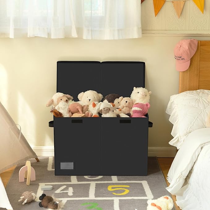 GRANNY SAYS Toy Chest with Lids, Foldable Toy Storage Organizer with Handles, Stuffed Animal Storage for Nursery Room Playroom, Living Room, Large Toy Box for Boys and Girls, Black