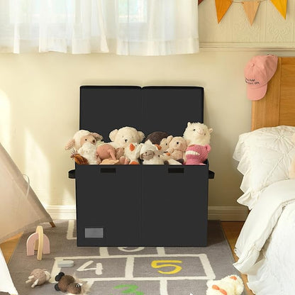 GRANNY SAYS Toy Chest with Lids, Foldable Toy Storage Organizer with Handles, Stuffed Animal Storage for Nursery Room Playroom, Living Room, Large Toy Box for Boys and Girls, Black