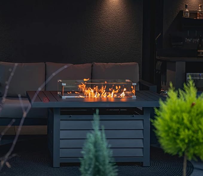 Wisteria Lane Aluminum Patio Furniture Set, 4 Piece Metal Outdoor Sofa Set with 54-INCH CSA Certified Propane Gas Fire Pit Table(Dark Grey)