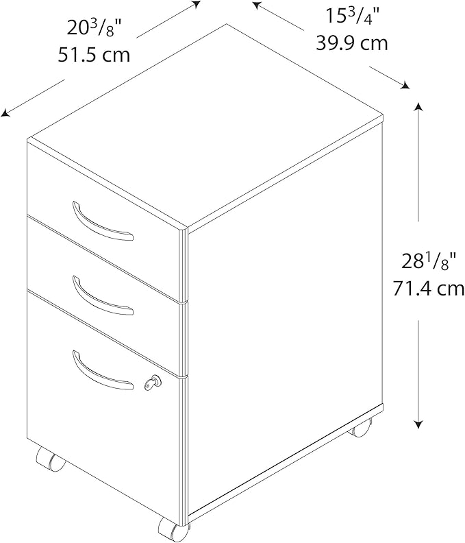 Bush Business Furniture Series C Mobile Under Desk Arrives Fully Assembled | Stylish 3 Drawer File Cabinet for Professional or Home Office, Hansen Cherry