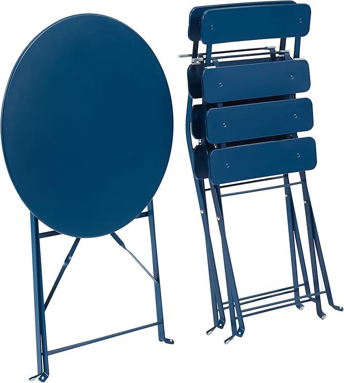 Crosley Furniture CF7390-NV Karlee Retro Metal Indoor/Outdoor 3-Piece Bistro Set with Table and 2 Chairs, Navy